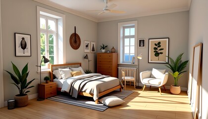 Fototapeta premium Contemporary Bedroom with Modern Aesthetic