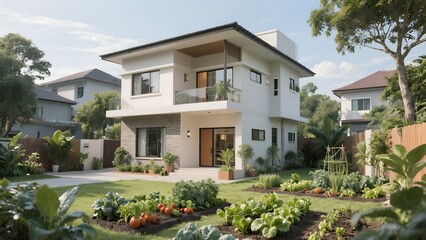 Fototapeta premium house with a vegetable garden in the front yard
