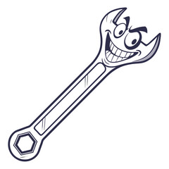 Cartoon Wrench with a Mischievous Grin Ready for Some Mechanical Fun