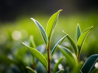 Fresh Tea Leaves in a Lush Tea Plantation