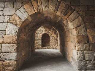 Ancient stone arches tunnel passageway, evoking history and mystery.