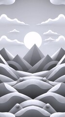 Obraz premium monochrome geometric mountains under full moon with minimal and dramatic composition