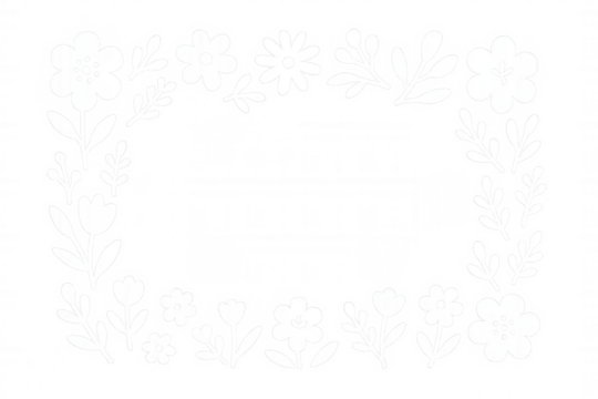 White silhouettes of flowers and leaves creating a rectangular frame on a transparent background