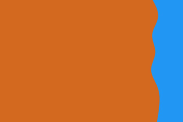 A vibrant abstract design features a striking contrast between a large solid orange area and a dynamic, wavy blue border.