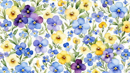 Colorful Pansies and Forget-me-nots Watercolor Pattern