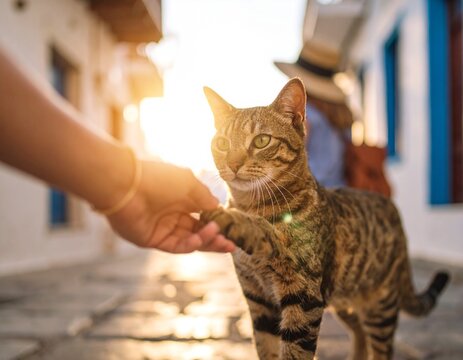 Young woman holding hand cat