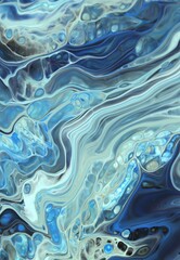 Obraz premium Abstract Classic Blue Marbled background, fluid paint art, wavy wallpaper, marbling texture, blue lines, artistic fashion backdrop, Pattern Abstract Wave Texture Ebru Effect Ombre Bright Gradient