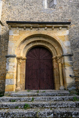 Romanesque doorway of Santa Cruz Church in Pomar de Valdivia, Palencia