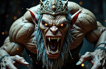 Obraz premium A fierce fantasy creature with pointed ears, glowing eyes, and a menacing expression