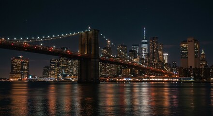 Fototapeta premium Manhattan Nightscape: Brooklyn Bridge's Illuminated Majesty
