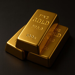 Golden Ingots: A trio of radiant golden ingots gleam invitingly, a symbol of wealth and prosperity, set against a dark backdrop. A testament to value and investment, ready for your artistic projects.