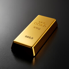 Gold Bar on Dark Background: A gleaming gold bar sits dramatically, its surfaces reflecting light and texture on a contrasting dark backdrop. Symbolic of wealth, investment, and financial security.