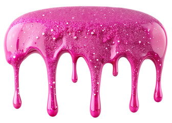  dripping glossy pink slime with glitter isolated on white background PNG , AI GENERATED
