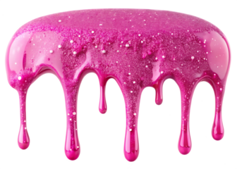  dripping glossy pink slime with glitter isolated on white background PNG , AI GENERATED
