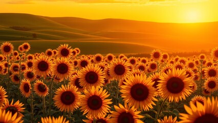 Obraz premium Vibrant sunflowers blooming beautifully in a lush green field under bright blue sky