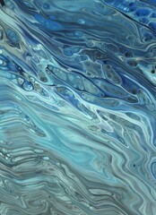 Obraz premium Abstract Classic Blue Marbled background, fluid paint art, wavy wallpaper, marbling texture, blue lines, artistic fashion backdrop, Pattern Abstract Wave Texture Ebru Effect Ombre Bright Gradient