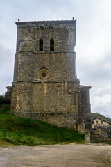 Bell tower of Santa Maria Church in Pomar de Valdivia, Palencia, Castilla y Leon