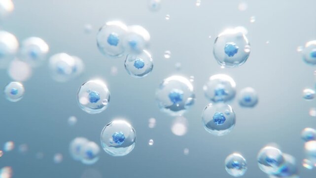 Microscopic cells floating in crystal-clear fluid, revealing stunning biological detail, purity, and scientific elegance for medical, biotechnology, and healthcare concepts.

