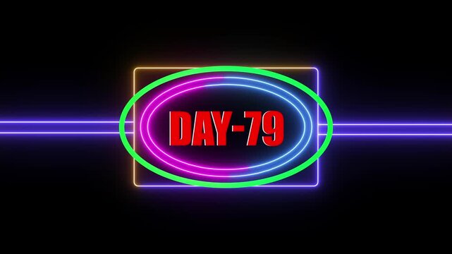 Day 79 Text neon rectangle and circle Animation Videos On Black Background.