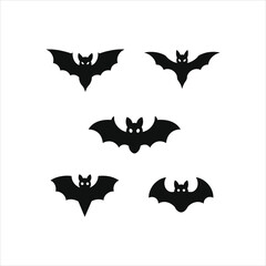 Collection of black bat silhouettes isolated on white background for halloween