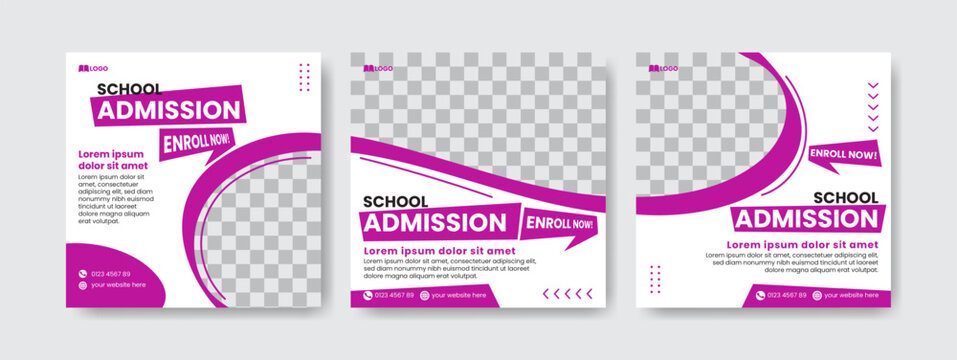 School admission social media post banner design. back to school social media post banner design set. Back to school admission promotion banner. school admission template for social media
