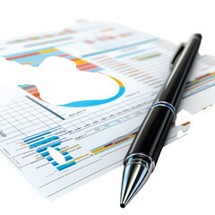 Financial report with a pen, showing data analysis, business planning on transparent background