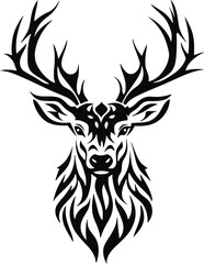 Naklejka premium Deer head silhouette vector illustration with antlers and wildlife theme