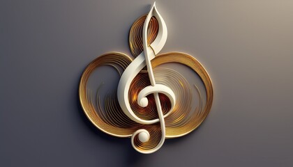 Obraz premium 3d white treble clef music key on gray background with golden lines minimalist aesthetic design