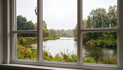 Rainy Day View Of River Through Window