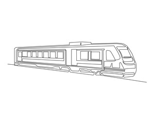 Train in single outline illustration. Continuous line art drawing of rail transportation.