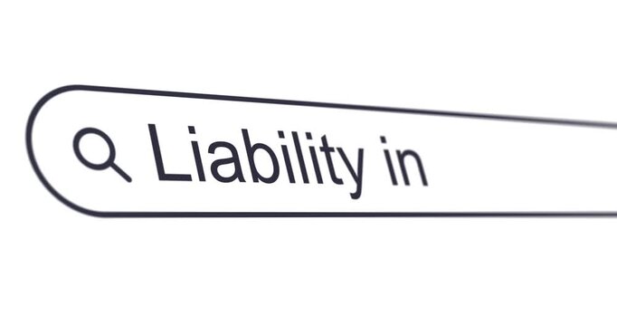 Typing words Liability insurance into search box, looking for personal liability coverage and third-party insurance information, search bar close-up, footage