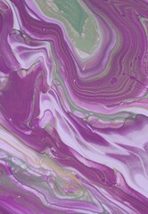 Fototapeta premium Creative marble abstract hand painted background, violet and purple texture. Royal purple marble background with rich violet and green veining, luxurious elegance. Original artwork photo of marble ink