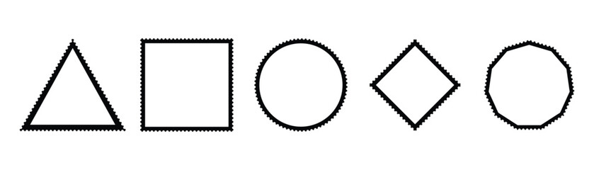 Set of vintage rectangle and circle postage stamps. Different postage stamps. Blank postage stamp borders template. Postage Stamps in flat design