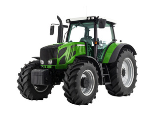 Obraz premium Classic Green Tractor Front View with Large Tires, Isolated on White Background