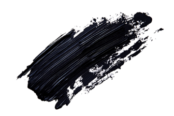 A bold black ink stroke with jagged edges and heavy pooling in parts, spreading across a white background