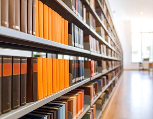 Library bookshelves filled with various books
