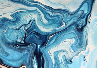 Abstract Classic Blue Marbled background, fluid paint art, wavy wallpaper, marbling texture, blue...
