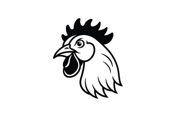 Obraz premium Stylized Rooster Head Illustration in Black and White Featuring a Clean Silhouette Design silhouette
