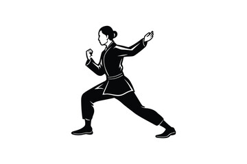 Fototapeta premium Focused Female Martial Artist in Striking Stance Demonstrating Discipline and Power Presented in a Clean Silhouette Style silhouette