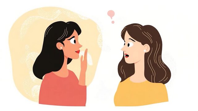 Cartoon Women Sharing a Secret with a Question Mark Bubble, Illustration Style