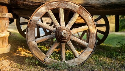 Obraz premium rustic wooden cart wheel captivating detail in the village