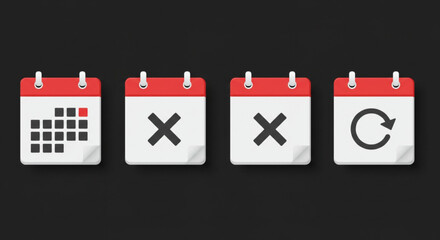 Vector art of calendar icons representing cancellation and updates for scheduling and planning