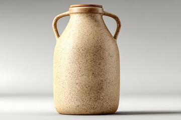 Speckled beige ceramic jug with handles and lid speckled texture brown lid