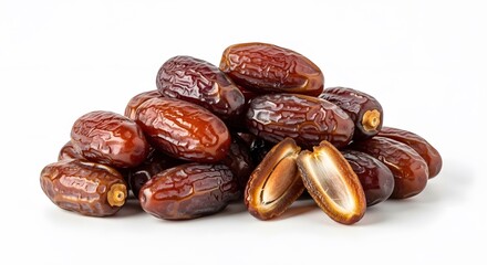 Healthy snack of sweet dried dates isolated on a white background