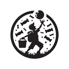 treat kids vector silhouette clip art logo design illustration