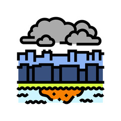 urban river dirty foam smoke air pollution color icon vector illustration
