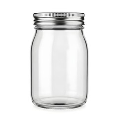 Empty Glass Jar with Metal Lid Isolated on White Background