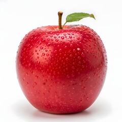 Fresh Red Apple with Water Droplets Isolated on White Background