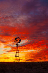 Windmill Silhouette at Fiery Texas Sunset