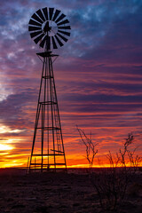 Windmill Silhouette at Fiery Texas Sunset